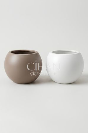 2’li Premium Plastik Küre Saksı Seti (30x30 cm) – Beyaz & Mocha