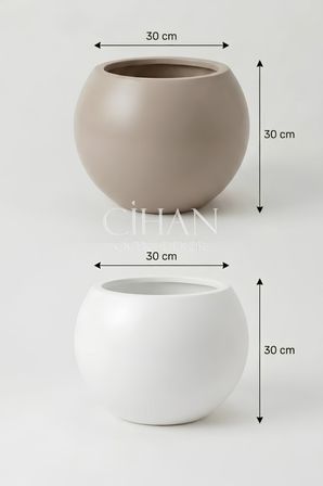 2’li Premium Plastik Küre Saksı Seti (30x30 cm) – Beyaz & Mocha