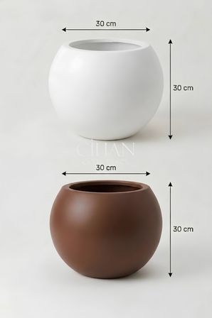 2’li Premium Plastik Küre Saksı Seti (30x30 cm) – Beyaz & Kahverengi