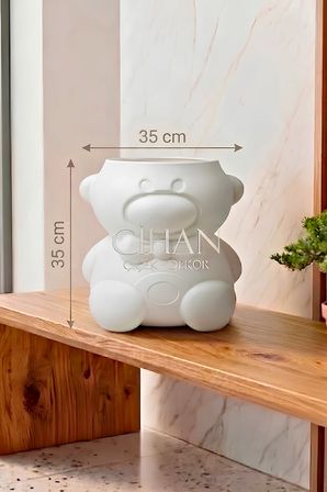 Ayıcık Tasarımlı Plastik Çiçek Saksısı 18 LT (35x35 cm) - İç ve Dış Mekan Dekoratif Saksı