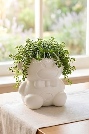 Ayıcık Tasarımlı Plastik Çiçek Saksısı 18 LT (35x35 cm) - İç ve Dış Mekan Dekoratif Saksı