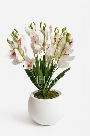 Premium Beyaz Yapay Orkide Aranjmanı 45 cm 27*33 Saksı