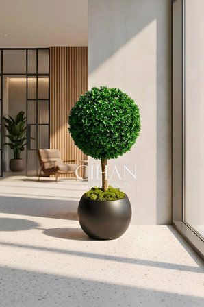 Yapay UV Dayanımlı Şimşir Top Ağacı 100 cm (45 cm Çap) 27x33 cm Küre Saksılı