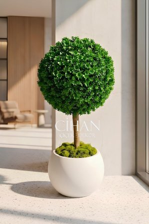 Yapay UV Dayanımlı Şimşir Top Ağacı 100 cm (45 cm Çap) 27x33 cm Küre Saksılı