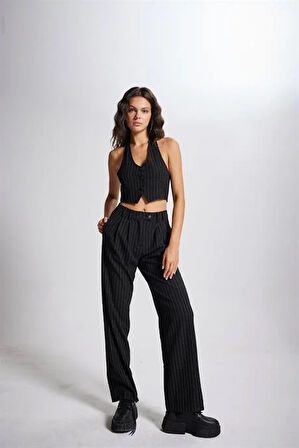 Markano Striped Pantolon Siyah