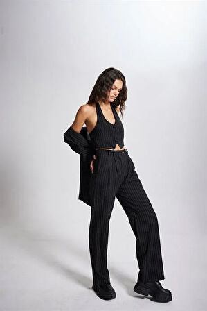 Markano Striped Pantolon Siyah