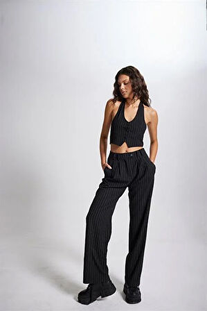 Markano Striped Pantolon Siyah