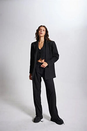 Markano Striped Pantolon Siyah