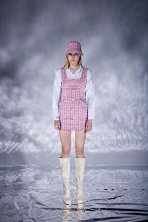 Markano Tweed Elbise Pembe