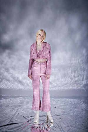 Markano Tweed Pantolon Pembe