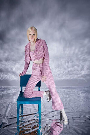 Markano Tweed Pantolon Pembe