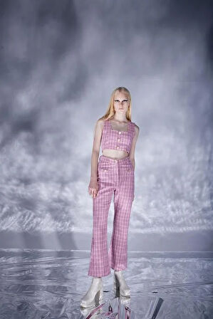 Markano Tweed Pantolon Pembe