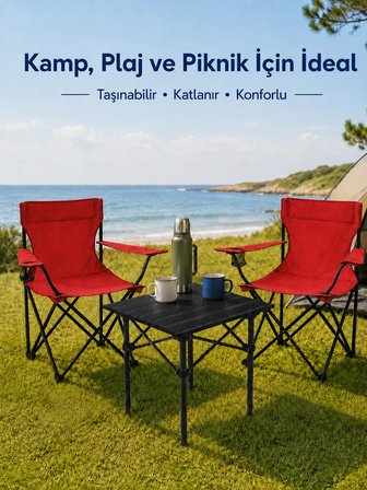 2 Sandalyeli Katlanır Kamp Seti 52 cm Masa ve Sandalye