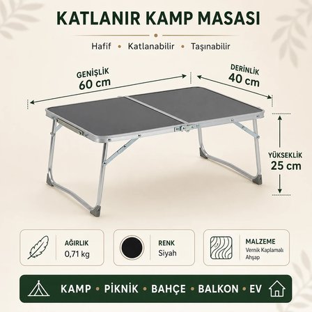 2 Sandalyeli Katlanır Kamp Seti 60x40 cm Masa ve Sandalye
