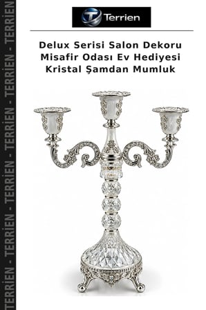 Delux Serisi Salon Dekoru Misafir Odası Ev Hediyesi Kristal Şamdan Mumluk