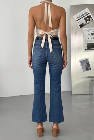 Kadın İspanyol Paça Jean Pantolon-Yüksek Bel Fit Flare Denim