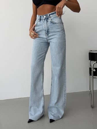 Yüksek Bel Jean Pantolon – %100 Pamuk, Geniş Paça (Flare/Wide Leg), Retro 90’lar Stil Kadın Denim