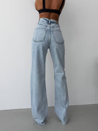 Yüksek Bel Jean Pantolon – %100 Pamuk, Geniş Paça (Flare/Wide Leg), Retro 90’lar Stil Kadın Denim