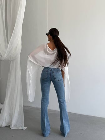 Yüksek Bel Flare Jean İspanyol Paça Pantolon