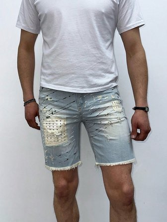 Buz Mavi Yırtık Detaylı Slim Fit Jean Şort