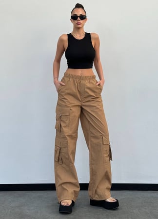 Kadın Kargo Cepli Lastik Bel Oversize Paraşüt Pantolon
