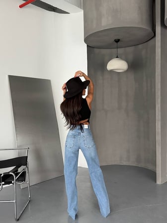 Kadın Yüksek Bel Wide Leg Jean Pantolon – Bol Paça %98 Pamuk Cotton