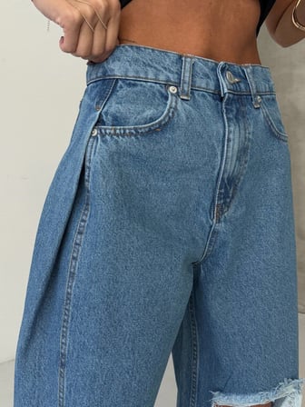 Geniş Paça Vintage Efektli Denim Pantolon