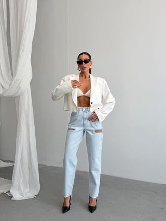 Kadın Fermuarlı Pencere Detaylı Tasarım Jean Pantolon