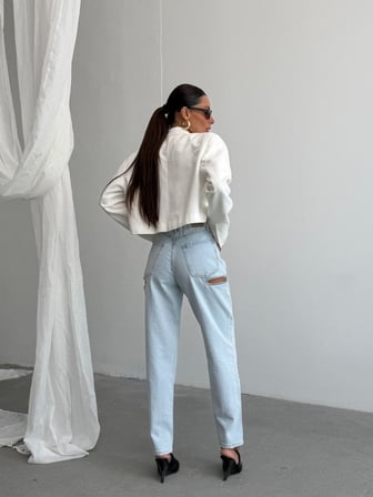 Kadın Fermuarlı Pencere Detaylı Tasarım Jean Pantolon