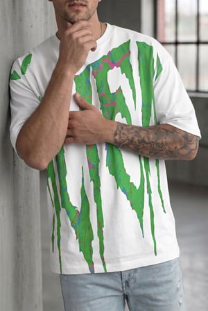 Erkek Oversize "Alien" Slime Grafik Baskılı Bisiklet Yaka Tişört