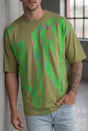 Erkek Oversize "Alien" Slime Grafik Baskılı Bisiklet Yaka Tişört