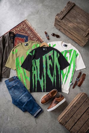 Erkek Oversize "Alien" Slime Grafik Baskılı Bisiklet Yaka Tişört