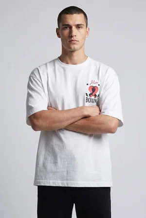 Erkek Haki Boks Temalı Grafik Baskılı Salaş T-shirt