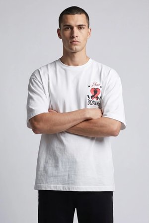 Erkek Haki Boks Temalı Grafik Baskılı Salaş T-shirt