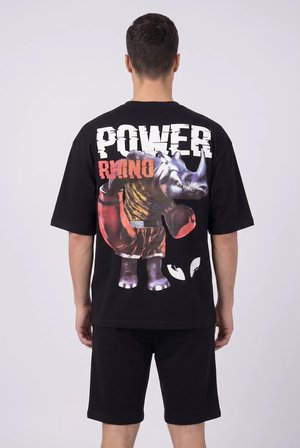 Erkek Haki Boks Temalı Grafik Baskılı Salaş T-shirt