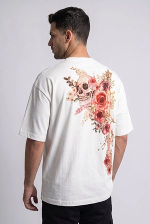 Erkek "No Fear Of Death" Yazılı Grafik Baskılı Salaş T-shirt