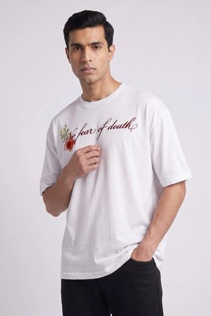 Erkek "No Fear Of Death" Yazılı Grafik Baskılı Salaş T-shirt