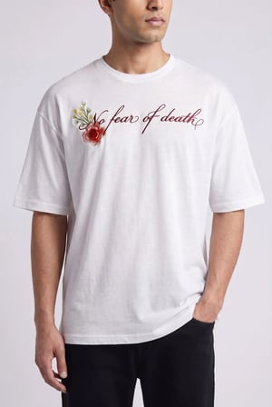 Erkek "No Fear Of Death" Yazılı Grafik Baskılı Salaş T-shirt