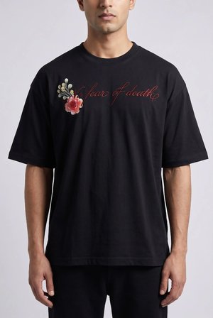 Erkek "No Fear Of Death" Yazılı Grafik Baskılı Salaş T-shirt