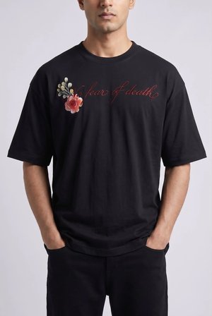 Erkek "No Fear Of Death" Yazılı Grafik Baskılı Salaş T-shirt