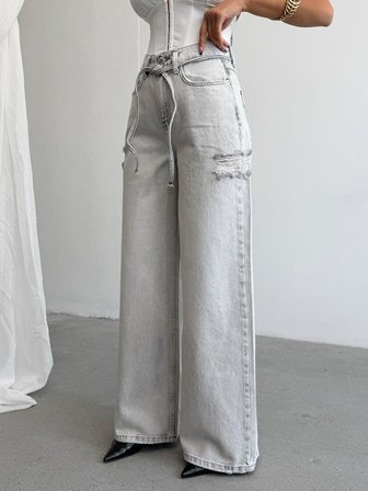Kadın Yıkamalı Wide Leg Jean Pantolon – Bol Paça Denim