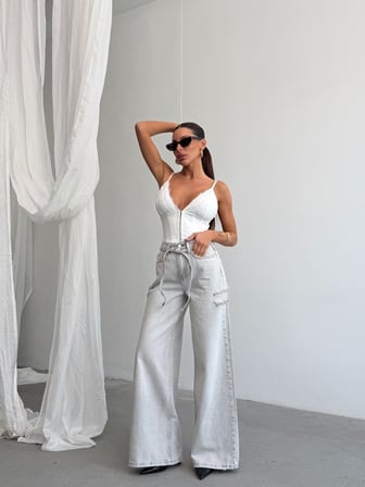 Kadın Yıkamalı Wide Leg Jean Pantolon – Bol Paça Denim