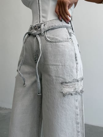 Kadın Yıkamalı Wide Leg Jean Pantolon – Bol Paça Denim