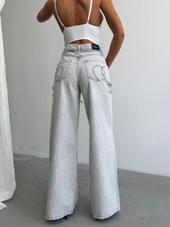 Kadın Yıkamalı Wide Leg Jean Pantolon – Bol Paça Denim
