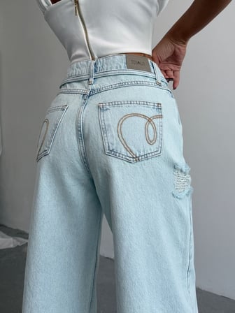 Kadın Yıkamalı Wide Leg Jean Pantolon – Bol Paça Denim