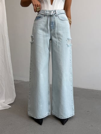 Kadın Yıkamalı Wide Leg Jean Pantolon – Bol Paça Denim