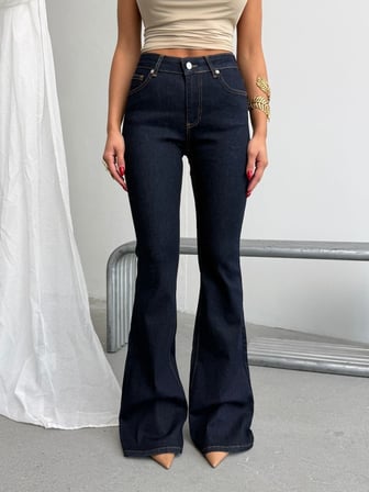 Yüksek Bel İspanyol Paça Flare Jean Pantolon