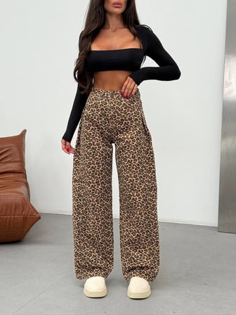 Geniş Paça Vintage Efektli Denim Pantolon