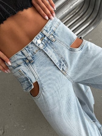 Yan Pencereli Geniş Paça Denim Pantolon