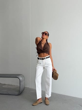 Kadın Yüksek Bel Slouchy Mom Jean Pantolon